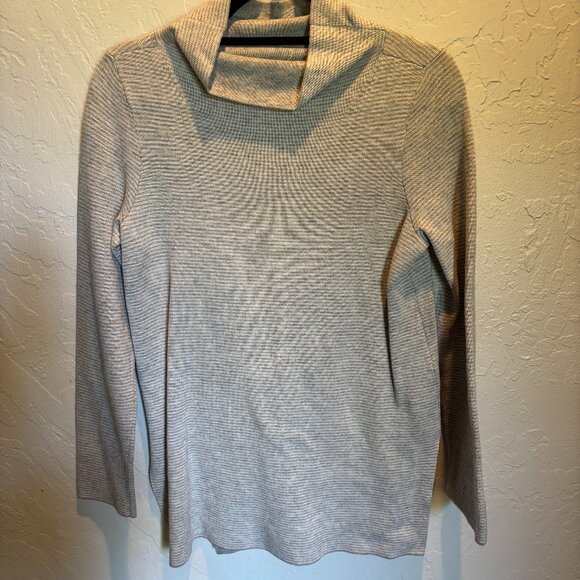 Eileen Fisher Women’s Stripe Mock Neck Top Gray Soft Knit Minimalist – Size Xxs - Picture 2 of 5